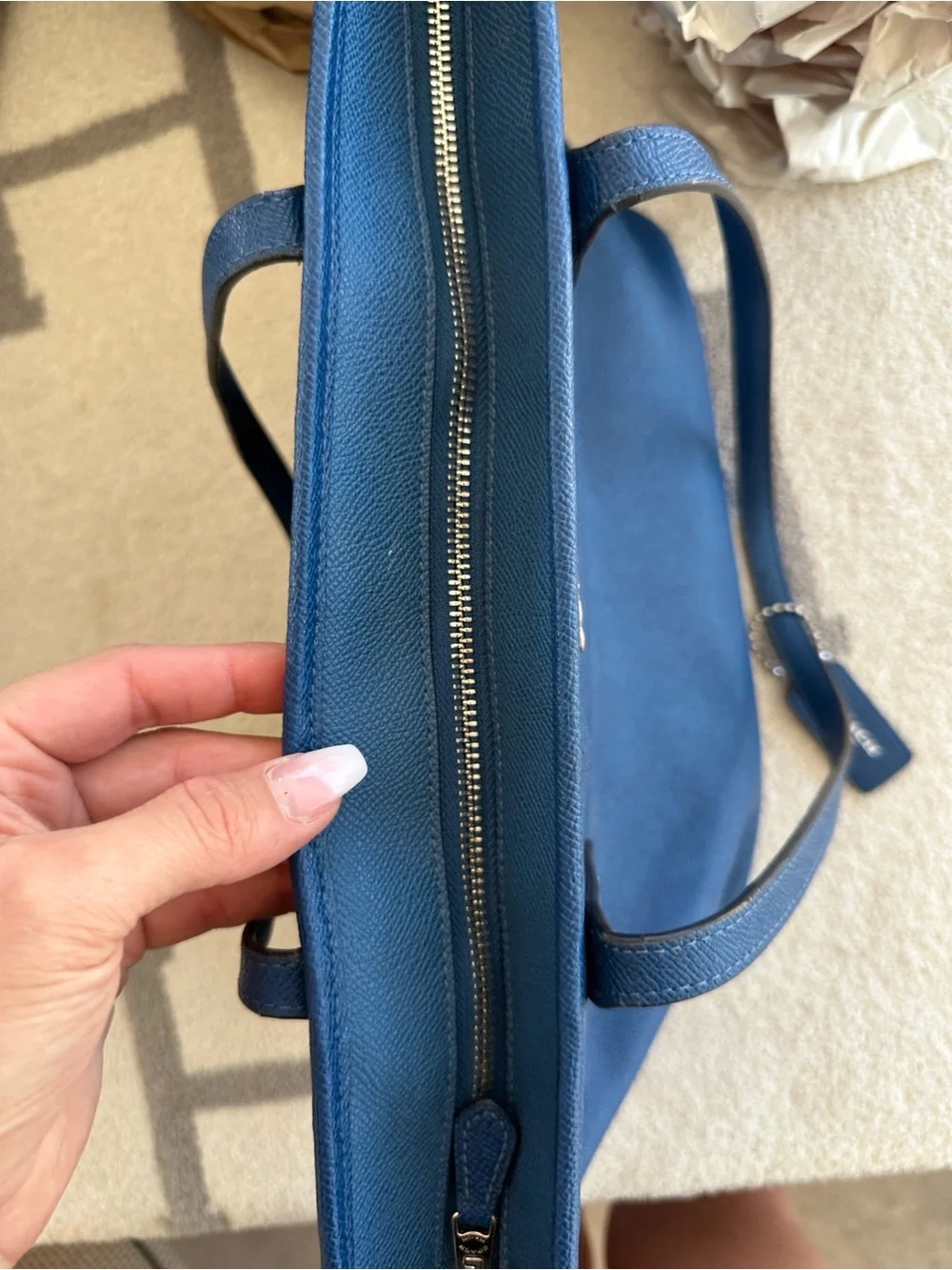 Coach Navy Pebbled Leather Tote - Coach